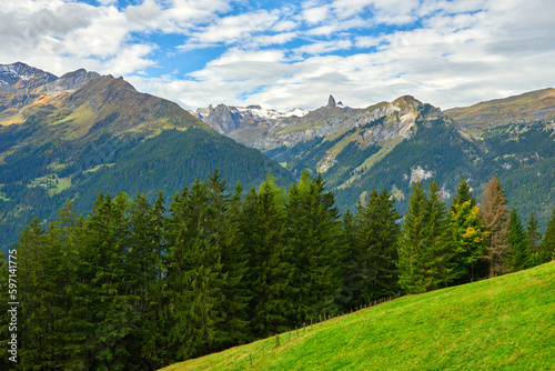Mountain landscape near Wengen village in Switzerland.