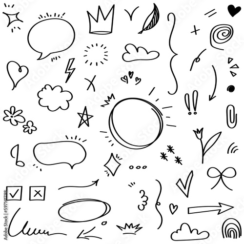 cute hand drawn doodle vector set  love  Natural   firework  cloud  weather  rainbow  snow  heart and creative design vector collection.