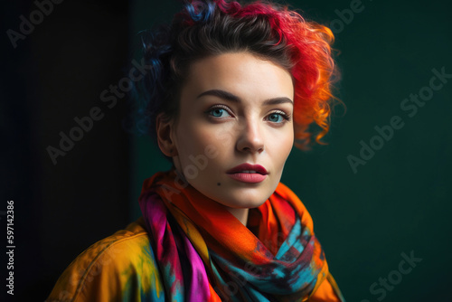 Beautiful young woman with bright dyed hair. Generative AI