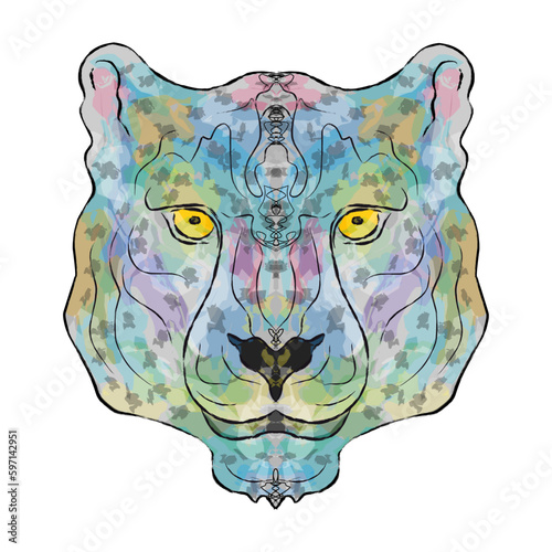Photography vector symmetrical muzzle of a snow leopard with a torn outline outline