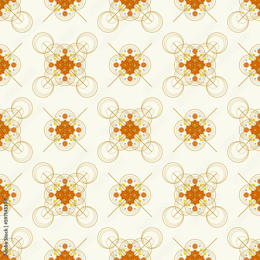 In this seamless pattern, a beautiful bouquet of flowers arranged in several circles stacked nicely on white background looks beautiful. In this seamless pattern, a beautiful bouquet of flowers arranged in several circles stacked nicely on white background looks beautiful.
