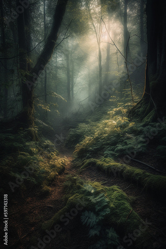 Beautiful sunlight in the forest generative AI © AlexandraDaryl