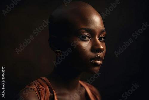 A beautiful african woman with a bald head. Generative AI