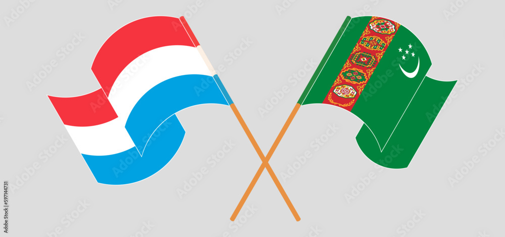 Crossed flags of Luxembourg and Turkmenistan. Official colors. Correct proportion Crossed flags of Luxembourg and Turkmenistan. Official colors. Correct proportion