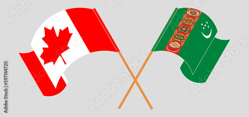 Crossed flags of Canada and Turkmenistan. Official colors. Correct proportion