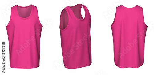 Tank Top - Pink, template, from three sides, isolated on white background