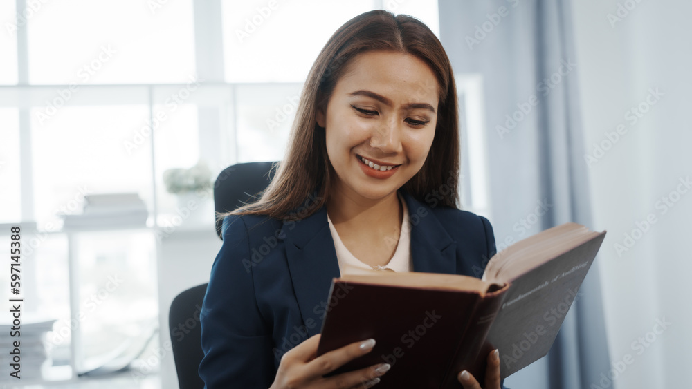 Portrait of female asian lawyer manager in formal suit working with signed insurance contract law, legal, legislation, online consulting real estate clients close deal in realtor office. Portrait of female asian lawyer manager in formal suit working with signed insurance contract law, legal, legislation, online consulting real estate clients close deal in realtor office.