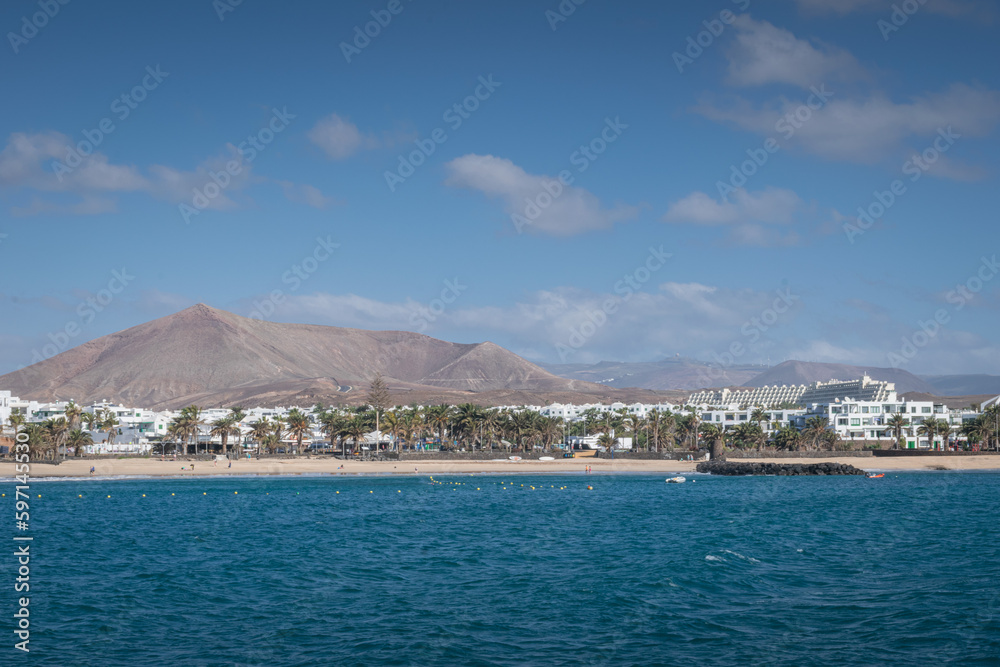 View on Costa Teguise town from the water, Lanzarote, Canary Islands