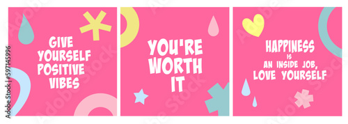 powerful motivational quote set in a bold font with abstract, multi-colored shapes, eye-catching and inspiring image. modern illustration, pink background, © Bbl_gun