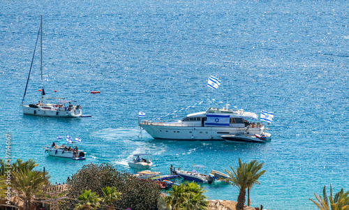 Independence day and water sport events near a beach of the Red Sea in Eilat ...
