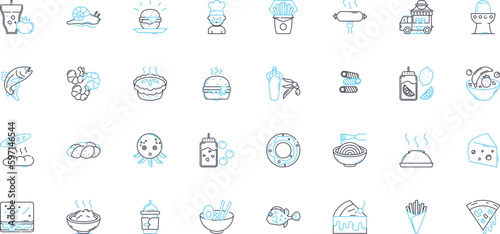 Pastry shop linear icons set. Bakery, Croissant, Cupcake, Muffin, Sc, Donut, Eclair line vector and concept signs. Pie,Tart,Danish outline illustrations