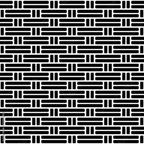 Weave seamless pattern. Repeating black woven basket isolated on white background. Repeated woven tileable for design prints. Repeat basketweave structure. Geometric lattice. Vector illustration