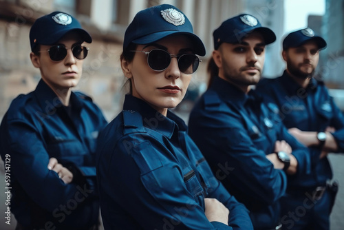 Police officer and his team. Generative AI