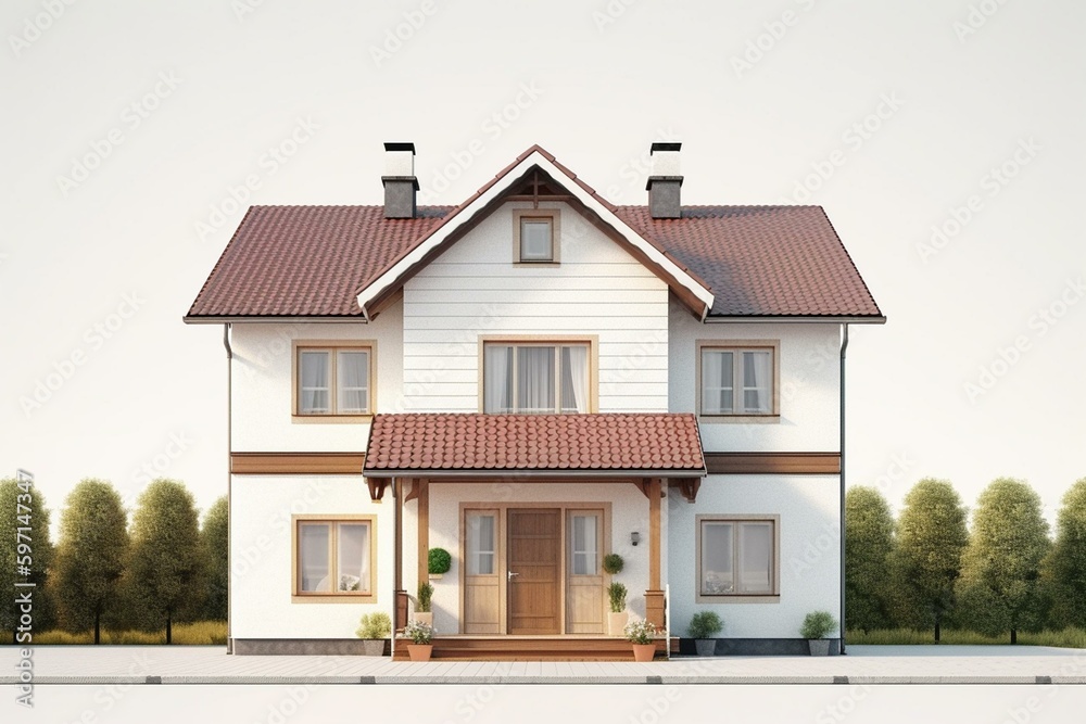 3D house front isolated on white background. Generative AI