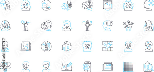 Social justice linear icons set. Equality, Fairness, Inclusion, Compassion, Freedom, Empathy, Humanity line vector and concept signs. Dignity,Respect,Tolerance outline illustrations