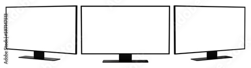 Television TV mockup isolated with transparent screen png in different viewing angles	

