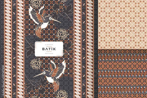indonesian traditional bird motif batik pattern template