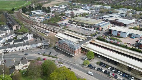 Ascending over Newton Abbot train station in Devon, UK