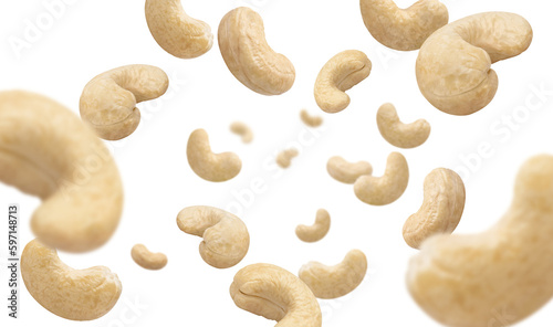 Flying delicious cashew nuts, cut out