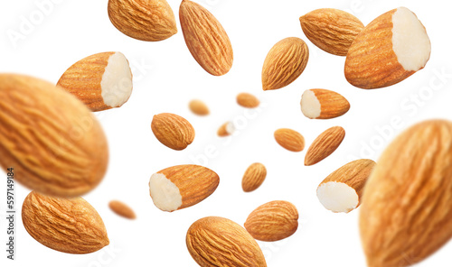 Flying delicious almonds cut out