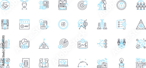 Corporate operations linear icons set. Efficiency, Management, Strategy, Growth, Innovation, Adaptability, Productivity line vector and concept signs. Collaboration,Leadership,Performance outline