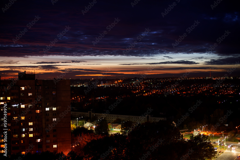 Night view of North Saltovka from the height of the 16th floor.