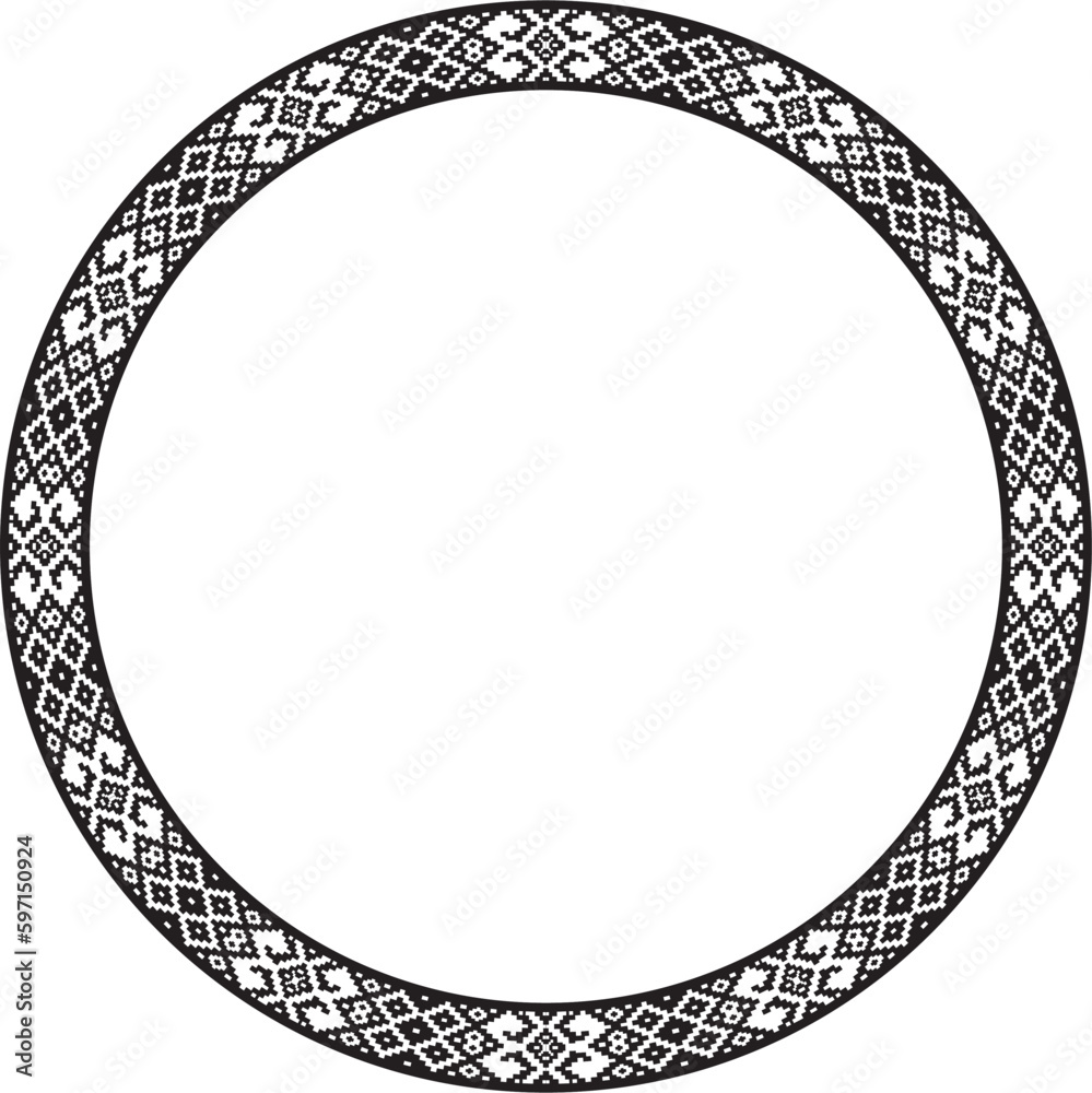 Vector round monochrome seamless Belarusian national ornament. Ethnic endless circle black border, Slavic peoples frame. Vector round monochrome seamless Belarusian national ornament. Ethnic endless circle black border, Slavic peoples frame.