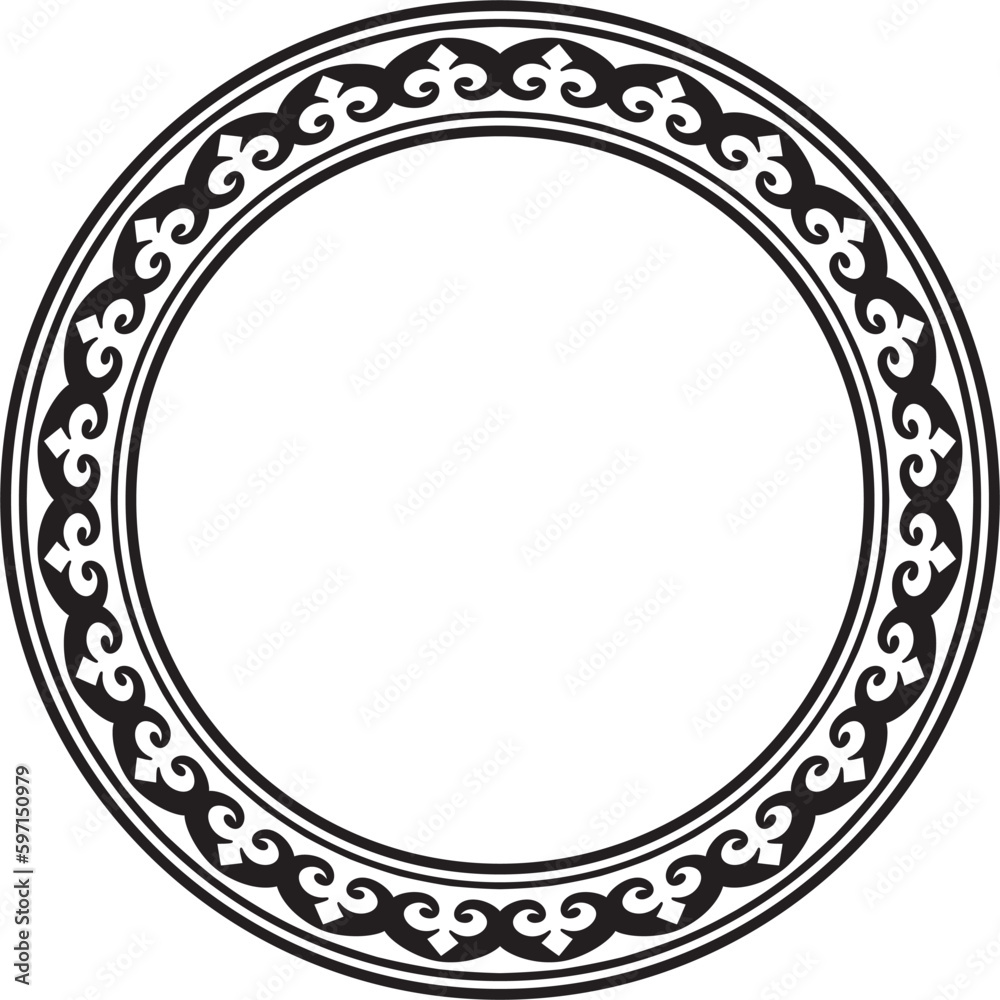 Vector monochrome Kazakh national round pattern, frame. Ethnic ornament of the nomadic peoples of Asia, the Great Steppe, Kazakhs, Kirghiz, Kalmyks, Mongols, Buryats, Turkmens Vector monochrome Kazakh national round pattern, frame. Ethnic ornament of the nomadic peoples of Asia, the Great Steppe, Kazakhs, Kirghiz, Kalmyks, Mongols, Buryats, Turkmens
