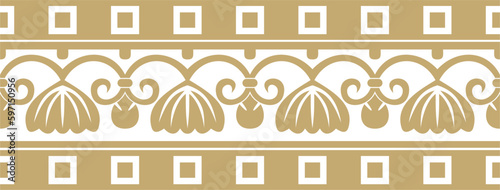Vector golden seamless ornament of ancient Greece. Classic Endless pattern frame border Roman Empire..