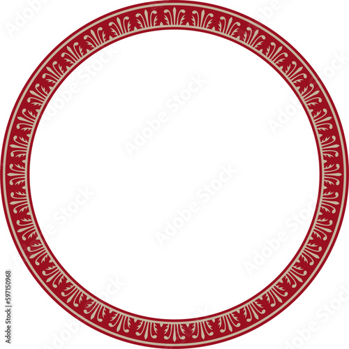 Vector gold and red round Chinese ornament. Frame, border, circle, ring of Asian peoples of the East.