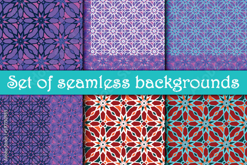 Seamless geometric pattern. Set. Seamless modern abstract background of geometric shapes. Mosaic geometric background