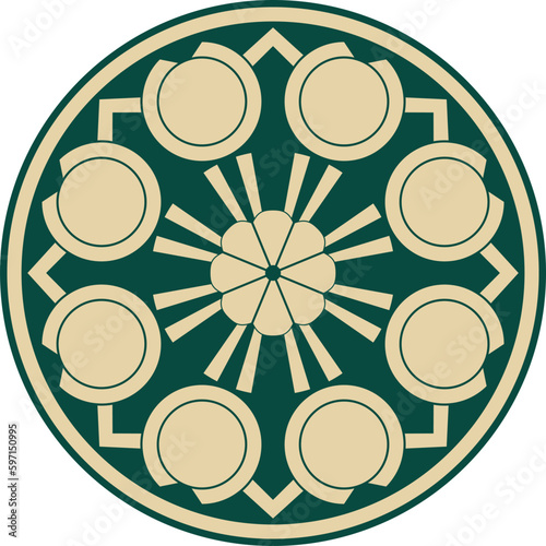 Vector golden and green round turkish ornament. Endless ottoman national circle.