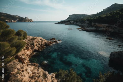 A wide vista of the Mallorca bay. Generative AI