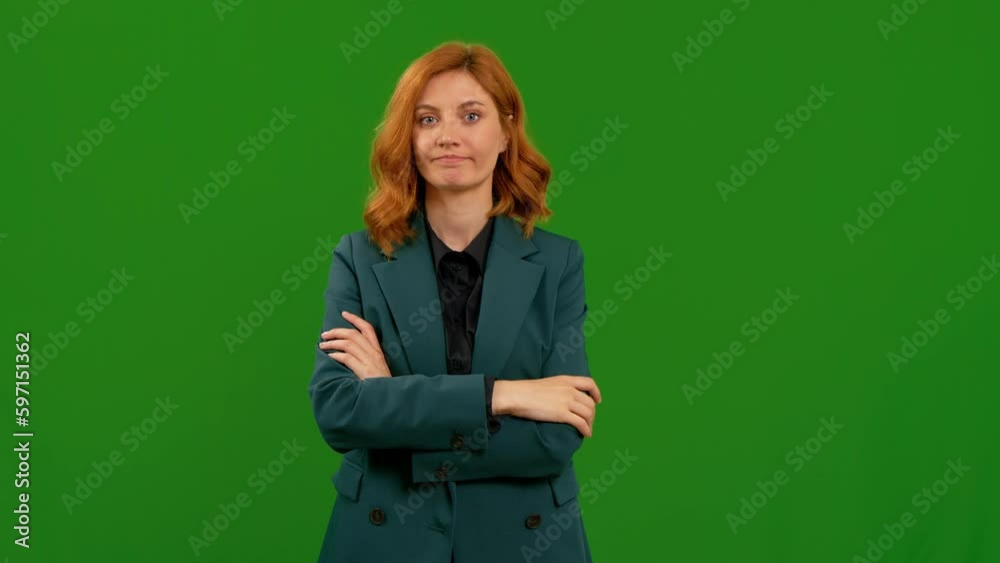 Young woman say no more sign closed her mouth on green screen background. Keep the secret from others gesture.
