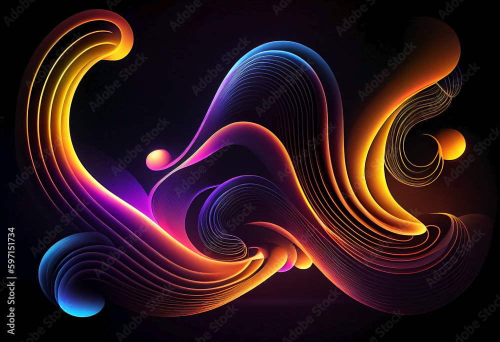 Bright wave of vibrant colors on a dark background. Ai generated. Bright wave of vibrant colors on a dark background. Ai generated.