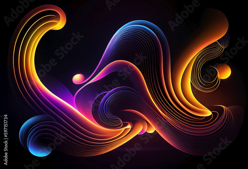 Bright wave of vibrant colors on a dark background. Ai generated.