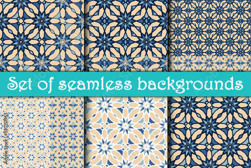 Seamless geometric pattern. Set. Seamless modern abstract background of geometric shapes. Mosaic geometric background