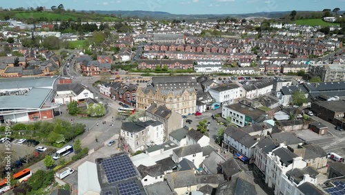 Orbiting Newton Abbot town centre, with town library building. photo