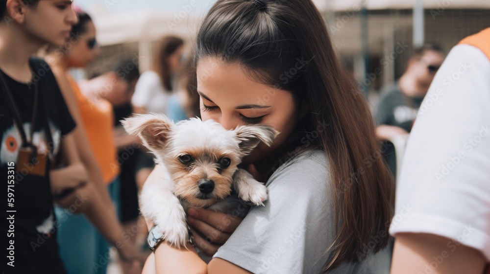 A women with a cute puppy on Pet Appreciaton Day. Generative AI