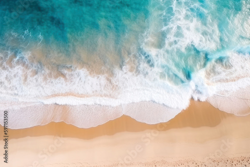 Ocean waves on the beach, created with Generative AI technology