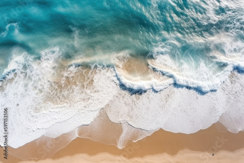 Ocean waves on the beach, created with Generative AI technology