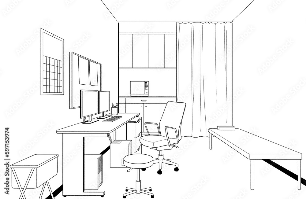 © haikeisouko - 漫画風ペン画イラスト 病院_室内 © haikeisouko - 漫画風ペン画イラスト 病院_室内