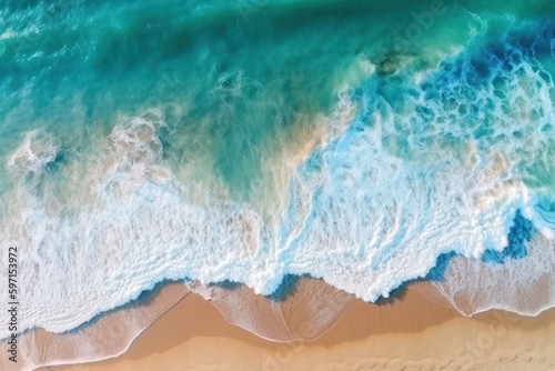 Ocean waves on the beach, created with Generative AI technology