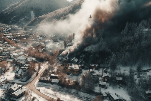 Devastating mountain avalanche hits small town. Trees essential. Generative AI