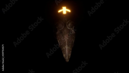 Gothic Raven Skull VJ Loop – gothic architectural pattern of ancient round window with bird skull in center and flashing cross on forehead. his motion graphics is perfect to use in your next halloween photo