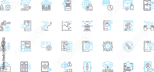 Cash management linear icons set. Budgeting, Forecasting, Optimization, Liquidity, Revenue, Savings, Planning line vector and concept signs. Financial,Investment,Expense outline illustrations