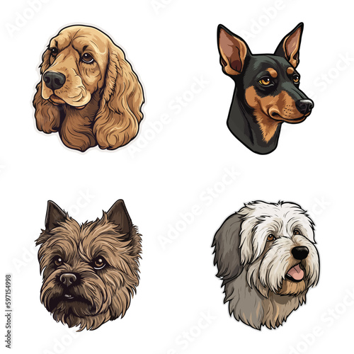 Quadro em tela Dogs3 Flat Icon Set Isolated On White Background