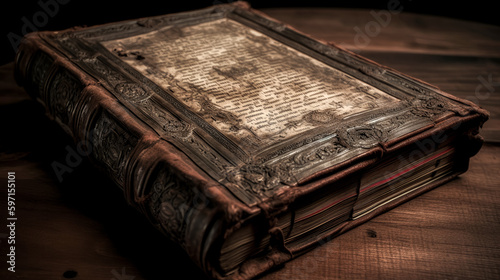 An ancient book was scanned and analyzed by an artificial intelligence - generative ai. © Exuberation 