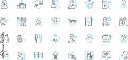 Remote healthcare linear icons set. Telehealth, Telemedicine, Virtual healthcare, E-health, Teleconsultation, Remote monitoring, Teletherapy line vector and concept signs. Online healthcare photo