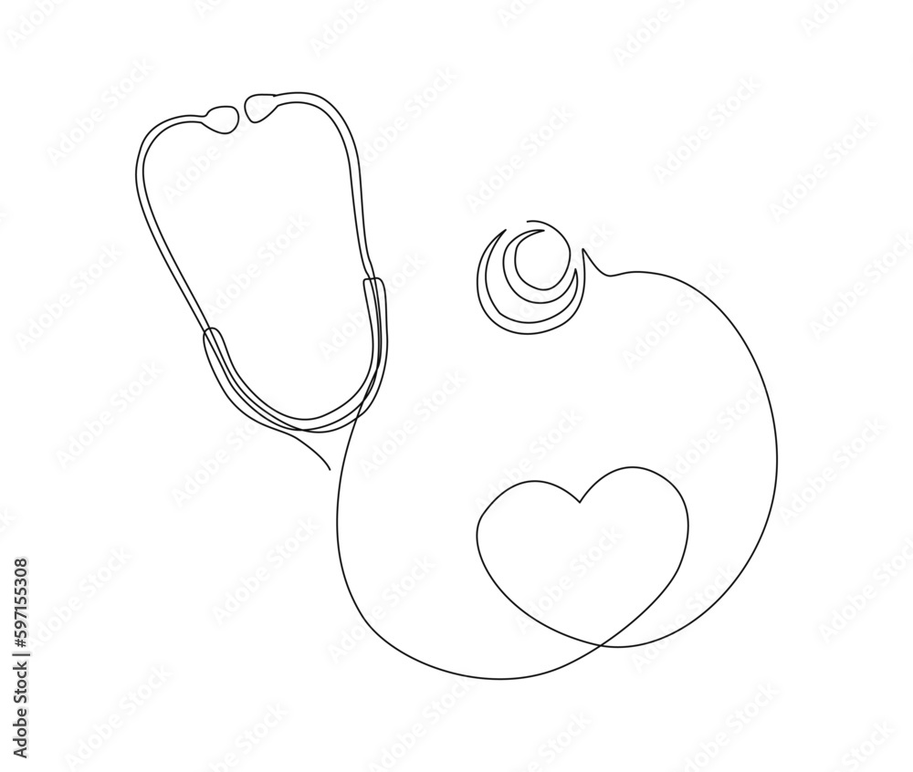 Continuous line art drawing of stethoscope. Stethoscope shapped love heart single line art drawing vector illustration. Editable stroke.
Continuous line art drawing of stethoscope. Stethoscope shapped love heart single line art drawing vector illustration. Editable stroke.